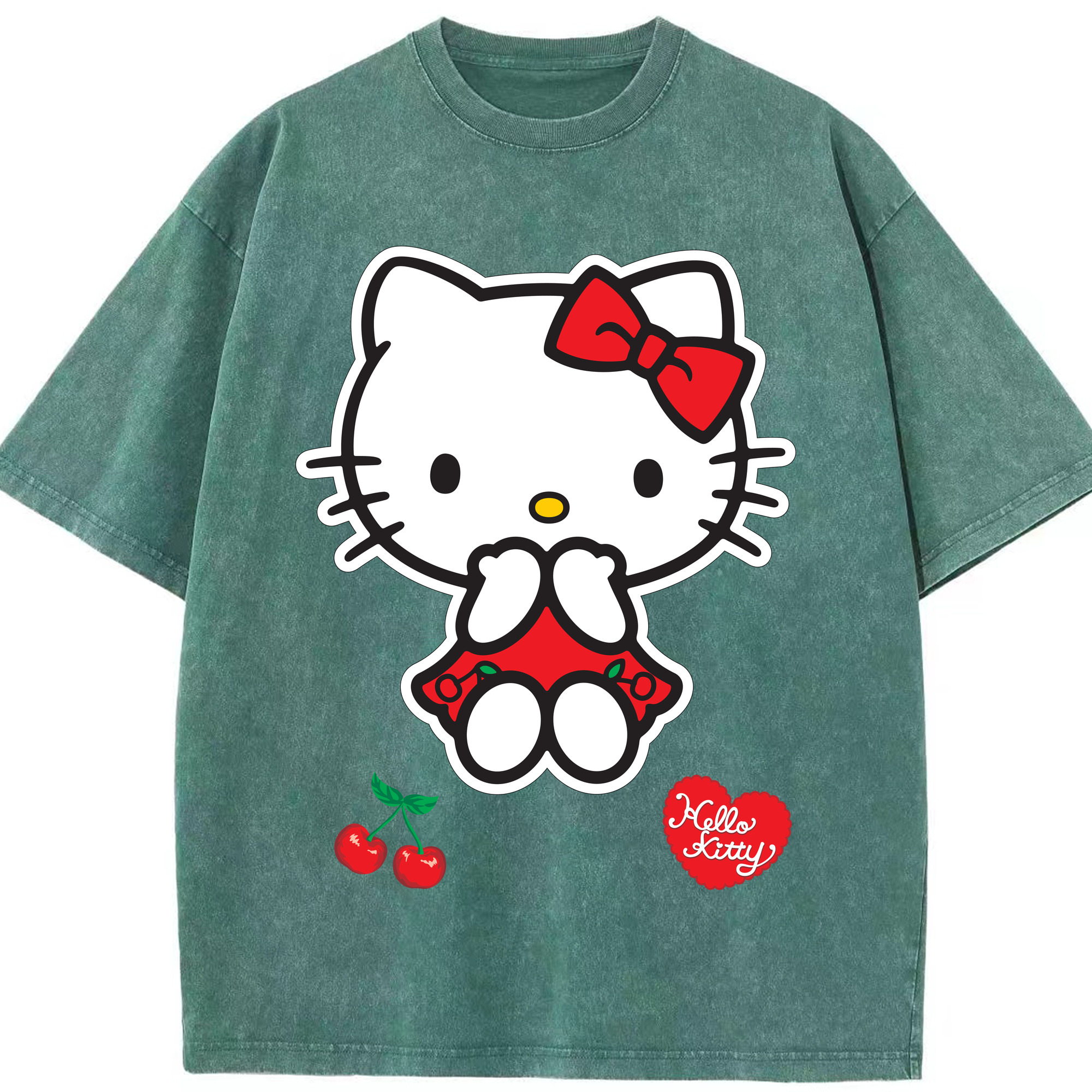 （画像用） Hello Kitty ハローキティ 綿100% ヴィンテージ風 半袖Tシャツ（フロントプリント）